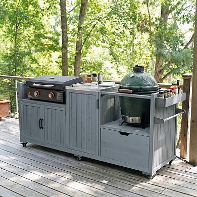 Whisen Outdoor Kitchen Island, Grill Cart Table with Stainless Steel Top