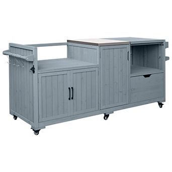 Whisen Outdoor Kitchen Island, Grill Cart Table with Stainless Steel Top