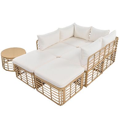Whisen 7-piece Outdoor Patio Rattan Sectional Sofa Set with Thick Cushions and Pillows