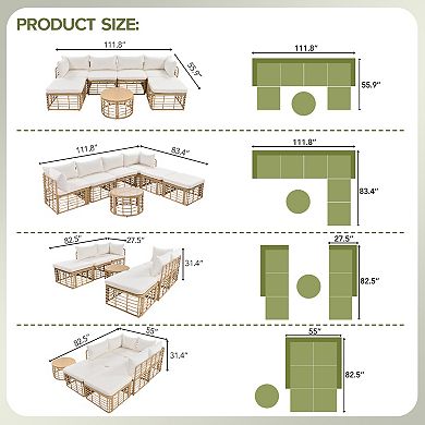 Whisen 7-piece Outdoor Patio Rattan Sectional Sofa Set with Thick Cushions and Pillows
