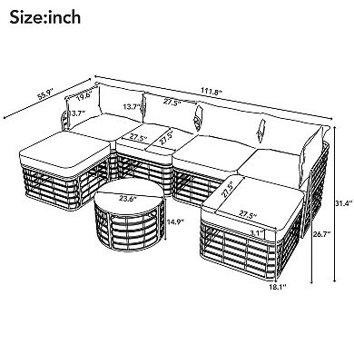 Whisen 7-piece Outdoor Patio Rattan Sectional Sofa Set with Thick Cushions and Pillows