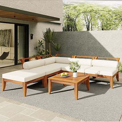 Whisen 6-Piece Patio Sofa Set, Outdoor Conversation Set with Tea Table, Ottoman, Cushions & Pillows
