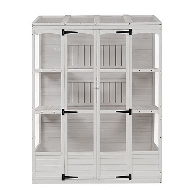 Whisen Walk-in Wooden Greenhouse with 4 Independent Skylights and 2 Folding Middle Shelves