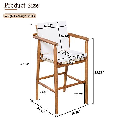 Whisen 2-piece Outdoor Counter Height Bar Chair Set with Backrest Arm, Cushion and Webbing Seat