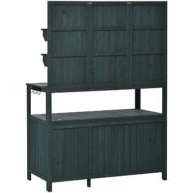 Whisen Potting Bench with Hutch, Garden Workstation with Shelves, Cabinets & Side Hooks