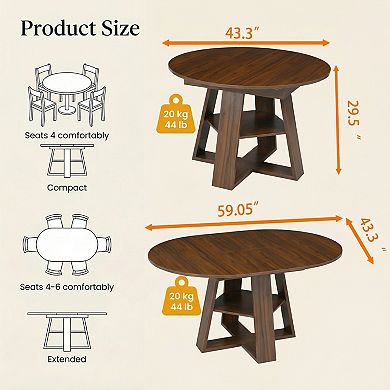 Whisen Extendable Dining Table for 4-8 with Storage Shelf