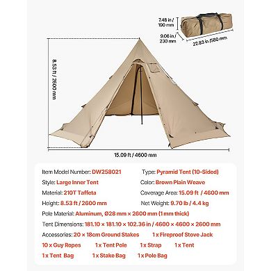 4-6 Person Hot Tent with Stove Jack, Canvas Tipi Shelter