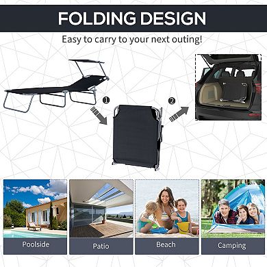 Outdoor Lounge Chair with Sun Shade, Adjustable Folding Chaise for Beach & Backyard