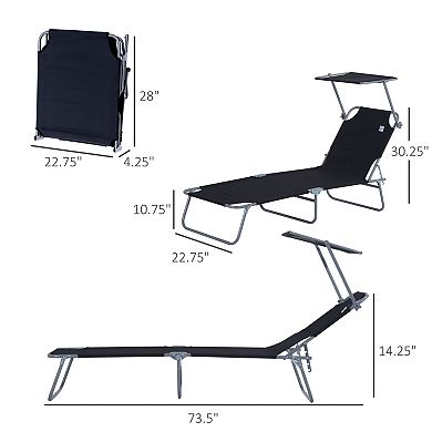 Outdoor Lounge Chair with Sun Shade, Adjustable Folding Chaise for Beach & Backyard