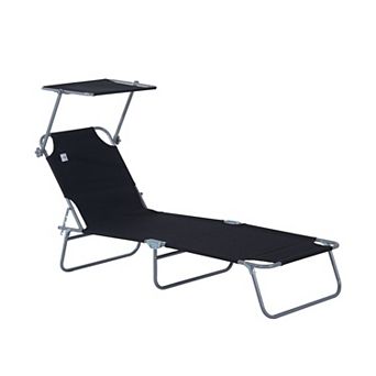 Outdoor Lounge Chair with Sun Shade, Adjustable Folding Chaise for Beach & Backyard