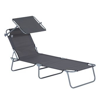 Outdoor Lounge Chair with Sun Shade, Adjustable Folding Chaise for Beach & Backyard