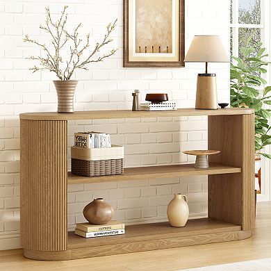 Whisen Console Table with Open Shelves and Wood Grain