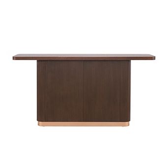 Whisen Console Table with Ash Veneer Top, Fluted Base with Metal Accent