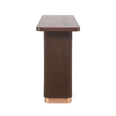 Whisen Console Table with Ash Veneer Top, Fluted Base with Metal Accent