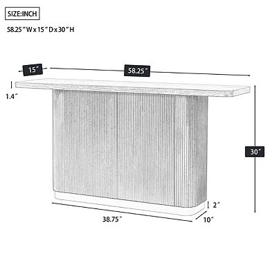 Whisen Console Table with Ash Veneer Top, Fluted Base with Metal Accent