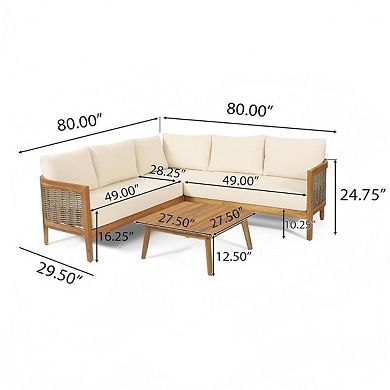 4-Piece Outdoor Sofa Set with Beige Cushions and a Coffee Table