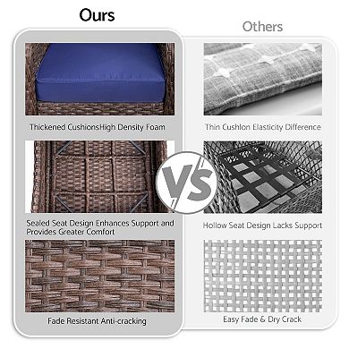 5-Piece Wicker Outdoor Sofa Set with Blue Cushions and 2 Ottoman for Lawn