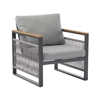 4-Piece Metal Outdoor Sofa Set with Gray Cushions and a Coffee Table