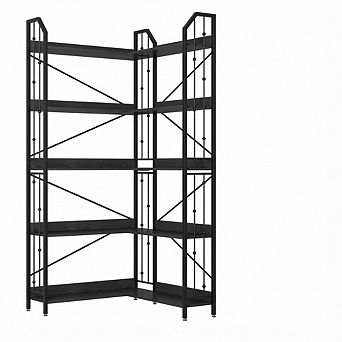 IDEALHOUSE 5 tier L-Shaped Corner Bookshelf, 72" Tall Storage Bookcase in Black