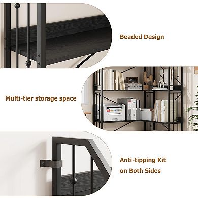 IDEALHOUSE 5-Tier L-Shaped Corner Bookshelf, 72" Tall Storage Bookcase in Black