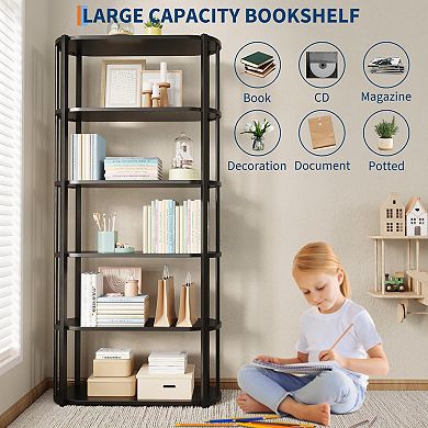 IDEALHOUSE 6-Tier Bookcase, Freestanding Metal & Wood Shelf