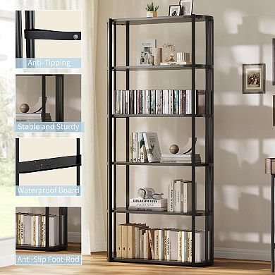 IDEALHOUSE 6-Tier Bookcase, Freestanding Metal & Wood Shelf