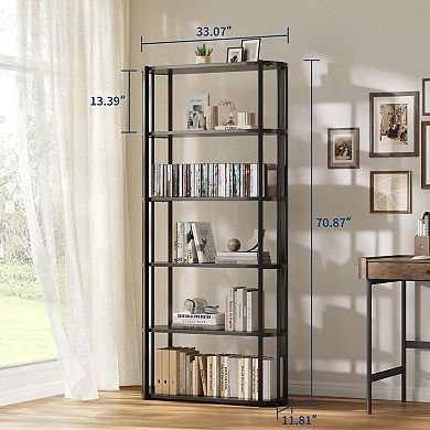 IDEALHOUSE 6-Tier Bookcase, Freestanding Metal & Wood Shelf
