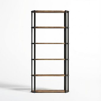 IDEALHOUSE 6 tier Bookcase, Freestanding Metal & Wood Shelf