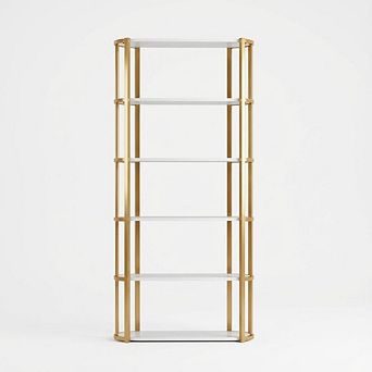IDEALHOUSE 6 tier Bookcase, Freestanding Metal & Wood Shelf