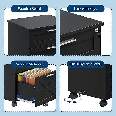 IDEALHOUSE Mobile 3-Drawer File Cabinet with Lock & Casters, Under-Desk Storage