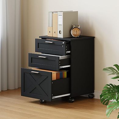 IDEALHOUSE Mobile 3-Drawer File Cabinet with Lock & Casters, Under-Desk Storage