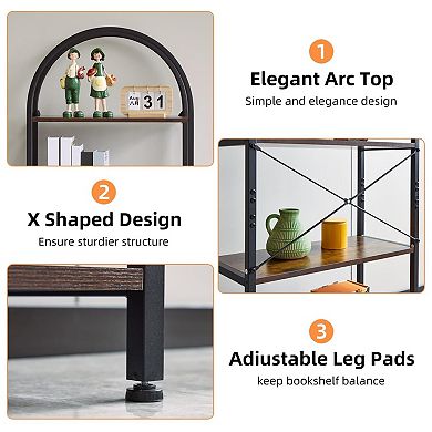 IDEALHOUSE 5-Tier Arched Bookshelf, Metal Frame with Wood Shelves