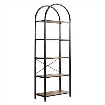 IDEALHOUSE 5 tier Arched Bookshelf, Metal Frame with Wood Shelves