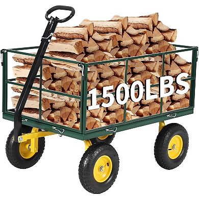 1500 Lbs Capacity Mesh Steel Garden Cart Folding Utility Wagon with Removable Sides and Wheels