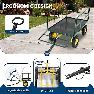 1500 Lbs Capacity Mesh Steel Garden Cart Folding Utility Wagon with Removable Sides and Wheels