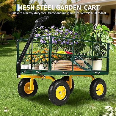 1500 Lbs Capacity Mesh Steel Garden Cart Folding Utility Wagon with Removable Sides and Wheels