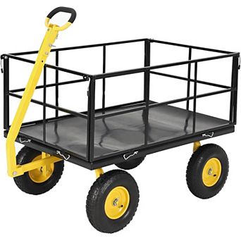 1500 Lbs Capacity Mesh Steel Garden Cart Folding Utility Wagon with Removable Sides and Wheels