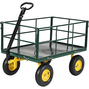 1500 Lbs Capacity Mesh Steel Garden Cart Folding Utility Wagon with Removable Sides and Wheels