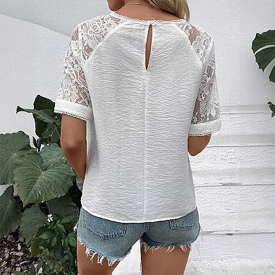 Women's Simple Style White Shirt with Lace Stitching