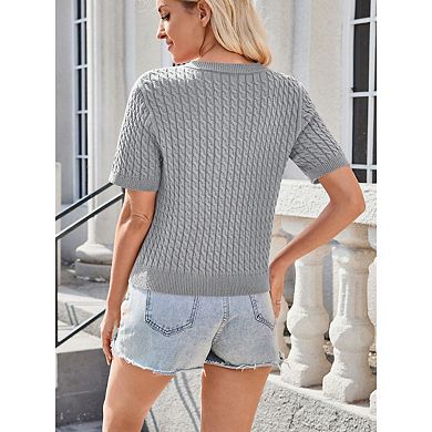 Women's Short Sleeve Cover-Up Ribbed Knit Button Front Sweater