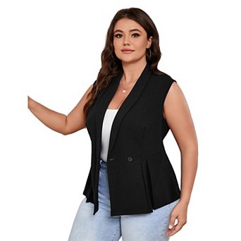 Women's Plus Size Blazer Vest V Neck Tops Sleeveless Business Casual Work Office Suit Vests