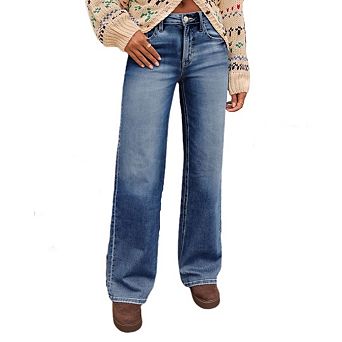 Women's Baggy Jeans Straight Leg High Waisted Trendy Casual Loose Fit Stretchy Pants