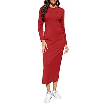 Women's Casual Long Sleeve Slim Pullover Maxi Hoodie Dress Sweatshirt Long Dresses
