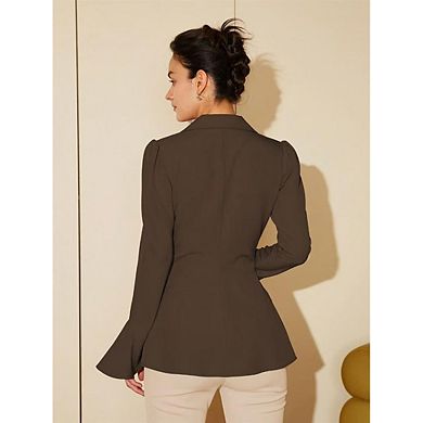 Women's Blazer With Flared Sleeves Deep V-Neck Cinched Waist Elegant Stretchy Jacket