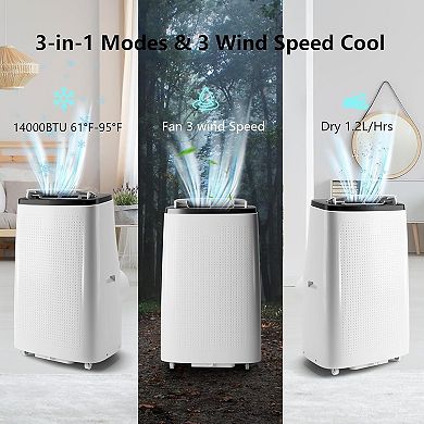 14,000 BTU Portable Air Conditioner, 3-in-1 Indoor AC with Cooling, Dehumidifier & Fan
