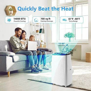 14,000 BTU Portable Air Conditioner, 3-in-1 Indoor AC with Cooling, Dehumidifier & Fan