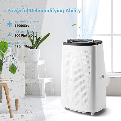 14,000 BTU Portable Air Conditioner, 3-in-1 Indoor AC with Cooling, Dehumidifier & Fan