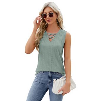 Women's Summer V Neck Sleeveless Tank Tops Fitted Casual Basic T-Shirts Fashion Lightweight Top