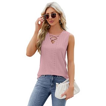 Women's Summer V Neck Sleeveless Tank Tops Fitted Casual Basic T-Shirts Fashion Lightweight Top