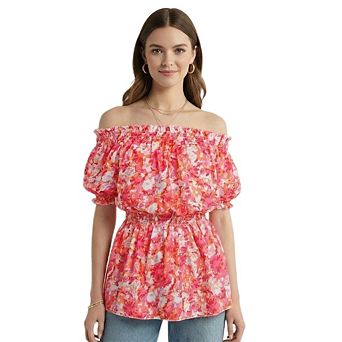 Womens Off The Shoulder Peplum Tops Short Sleeve Smocked Ruffle Sleeve Dressy Summer Flowy Blouses